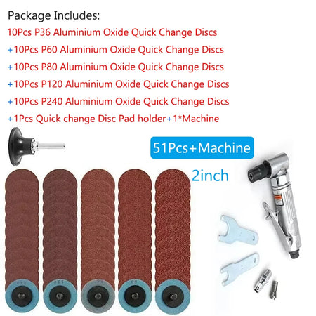 Mini 1/4 Air Angle Die Grinder 90 Degree - Safety Trigger with 51pcs