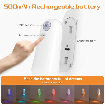 Rechargeable LED Motion Sensor Toilet Night Light for Bathroom, Bedroom, Corridor &amp; Stairs
