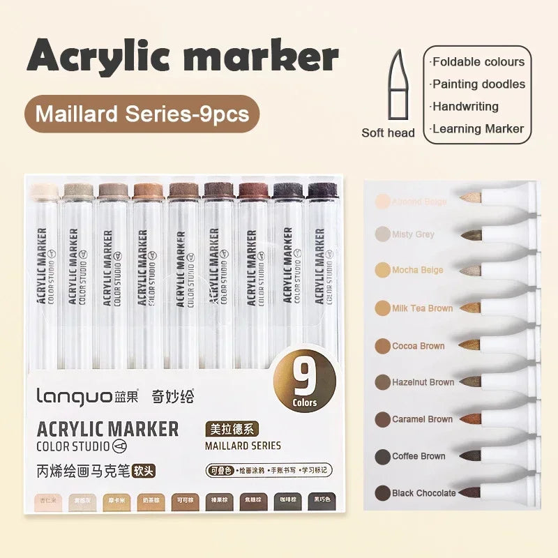 Languo 144/9 Colors Acrylic Paint Pens &ndash; Vibrant DIY Markers 9 Colors D