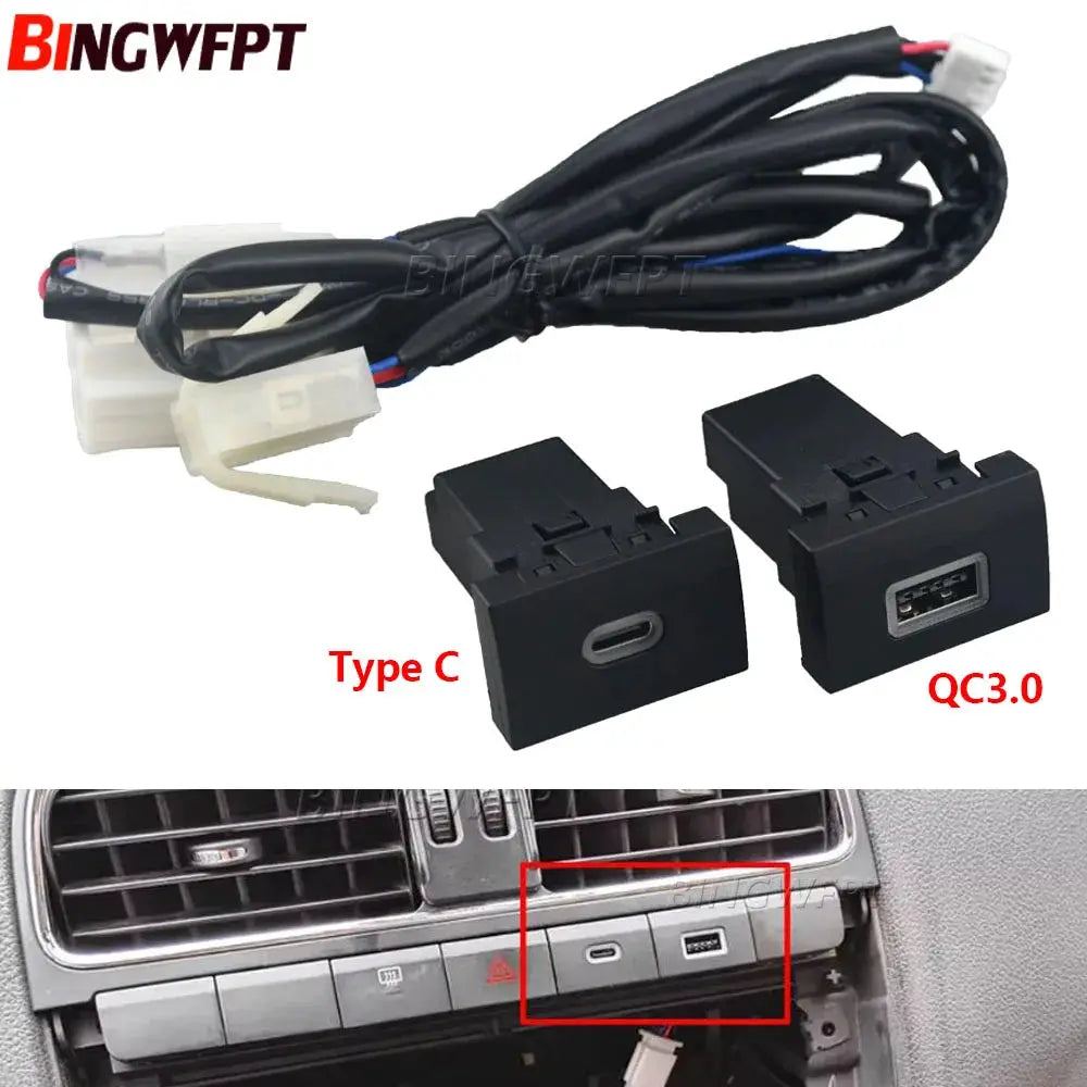 Car Charger QC3.0 Type C PD Dual USB Interface Socket Auto Phone Fast Charging Adapter Button For Volkswagen POLO 2011-2013 by InterCyprus Trading Ltd