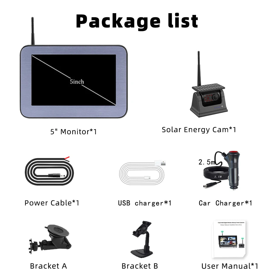 QXNY Wireless Solar Energy Magnet Back Cam &ndash; AHD 5in Monitor add camera