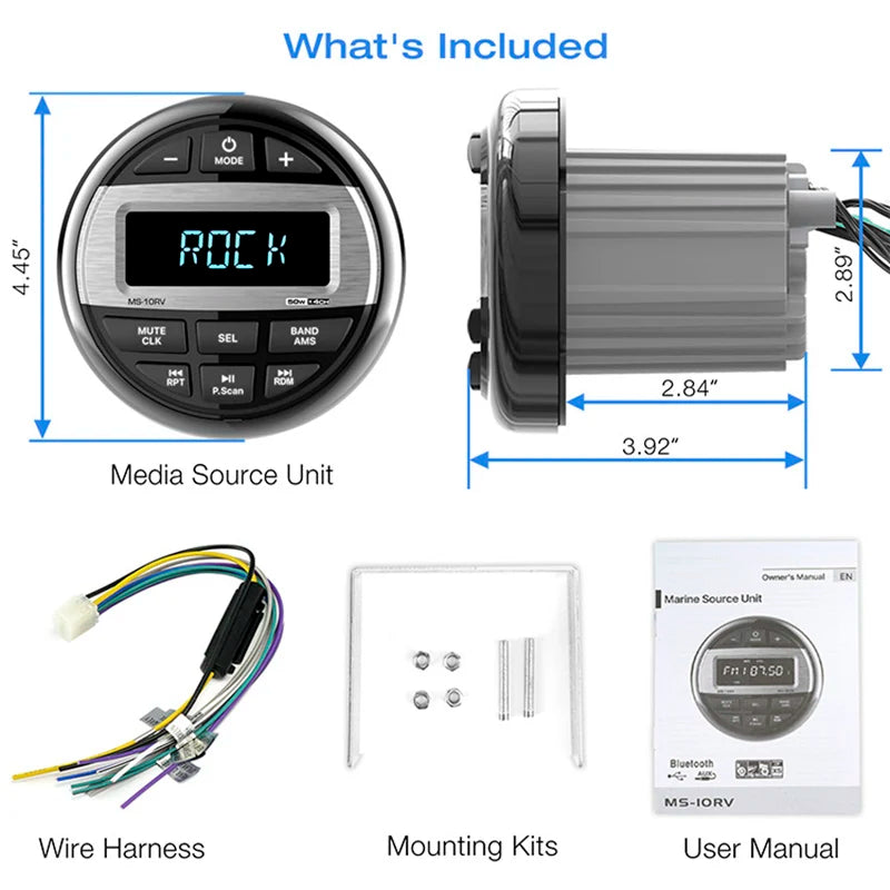 AKAMATE MS-10RV Marine Stereo - Waterproof Bluetooth FM