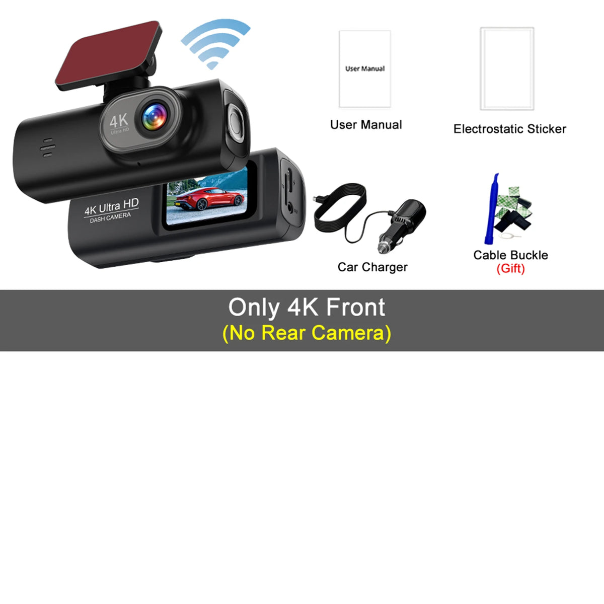 4K WIFI Dash Cam Mini Car DVR &ndash; Dual Lens Front and Rear with Night Vision and GPS 4K(No Rear cam) / 32G