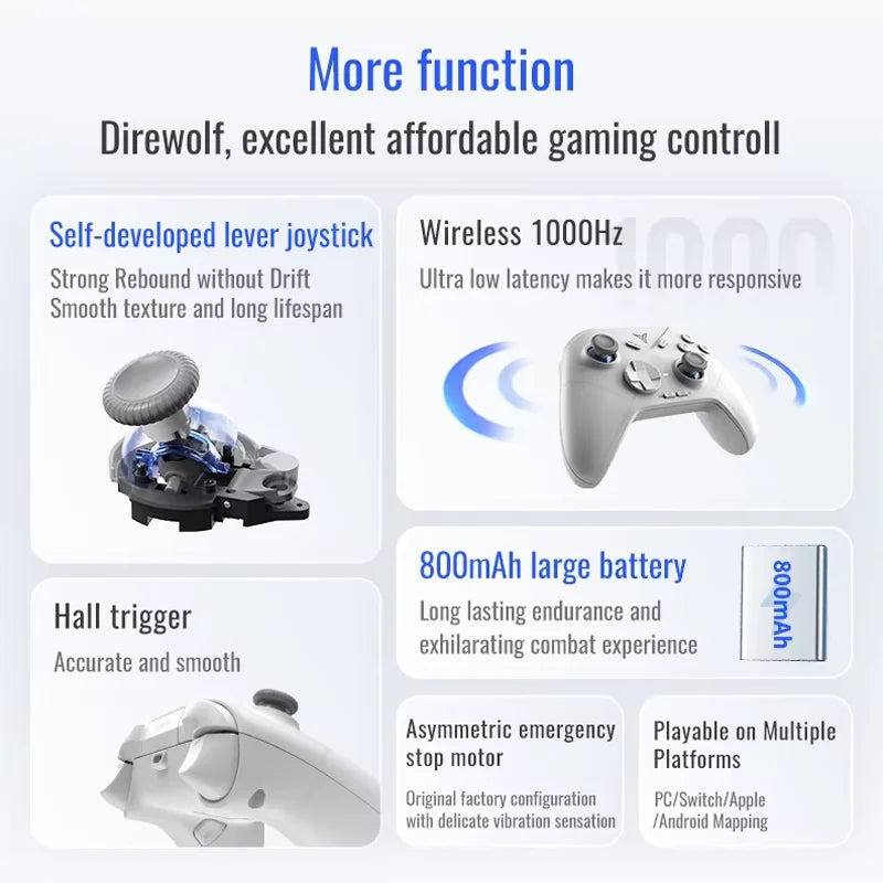 Wireless Gaming Controller With Bluetooth Hall Effect Triggers For PC And Switch