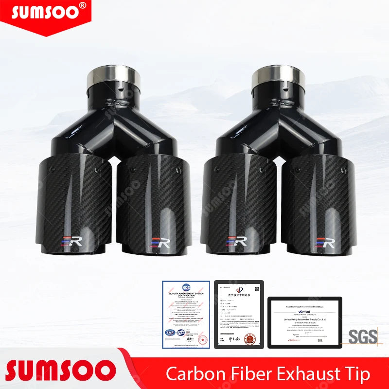 Ακροφύσια Εξάτμισης από Ίνες Άνθρακα, Καθολικά, Γυαλιστερός Μαύρος Ανοξείδωτος Χάλυβας, Διπλά Ακροφύσια