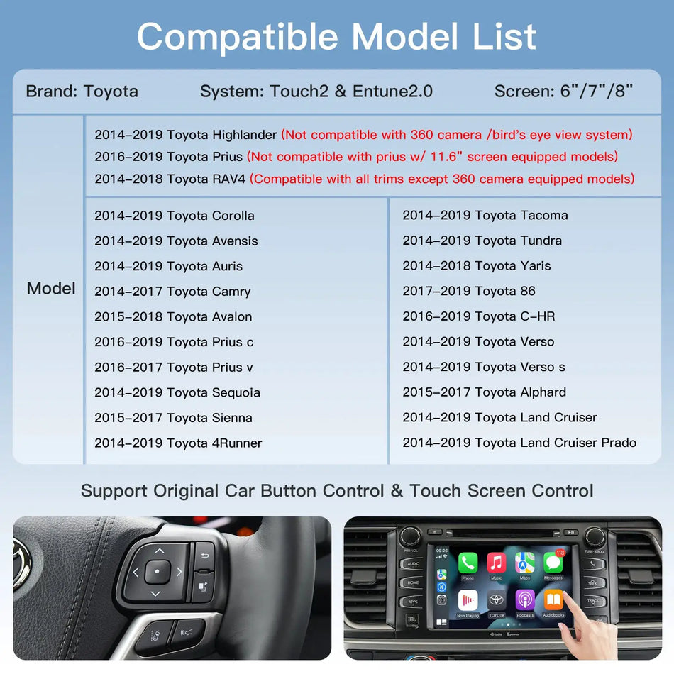 AUTOABC Wireless Carplay Android Auto For Toyota RAV4 Corolla Tacoma Camry CHR Tundra Highlander 4Runner multimedi decode by InterCyprus Trading Ltd