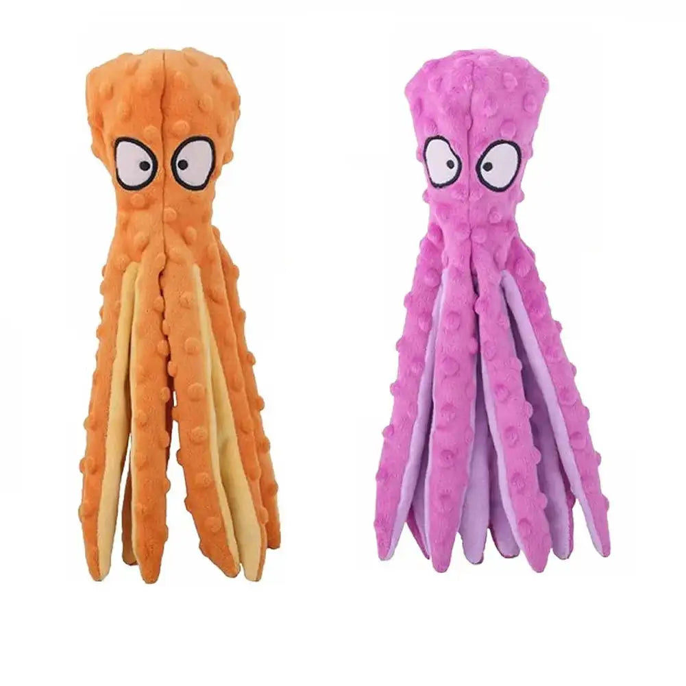 2Pcs Octopus No Stuffing Squeaky Plush Puzzle Dog Toy Orange Purple