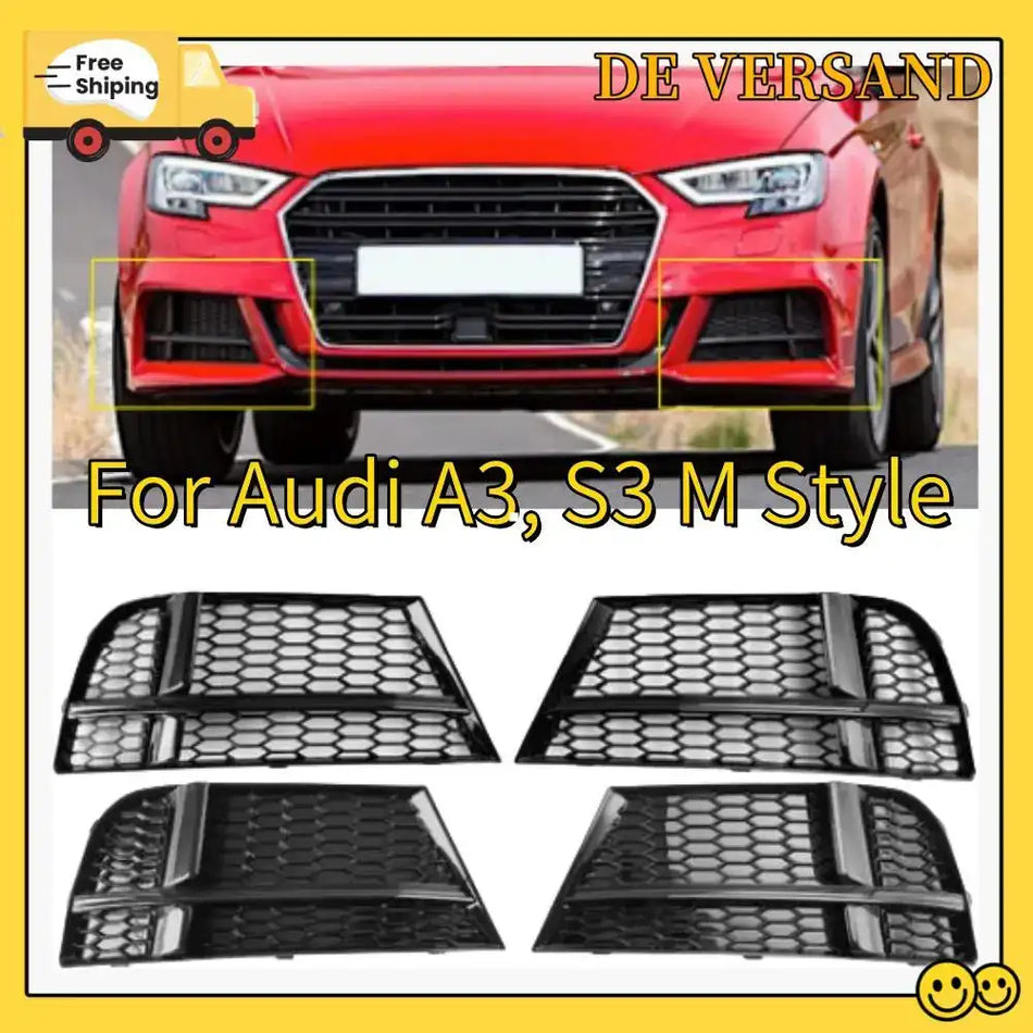 Pair Car Front Bumper Fog Light Grille Cover For Audi A3, S3 M Style Honeycomb Mesh Fog Lamp Cover Racing Grill