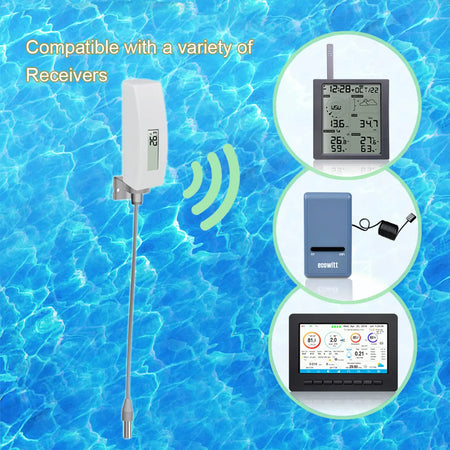 Ecowitt WN34L Waterproof Digital Pool Thermometer with LCD Display and 10ft Cable