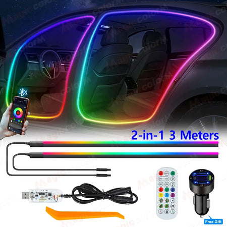 3Meters 4M Symphony Car Door Frame Ambient Lights Universal RGB LED Acrtlic Strips APP Bluetooth Remote Control USB Plug & Play by InterCyprus Trading Ltd