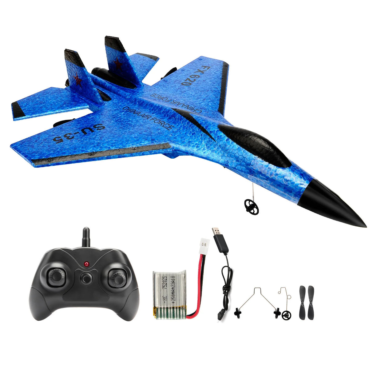SU35 Remote Control Glider - 2.4G Flying Model Airplane with LED Lights Blue