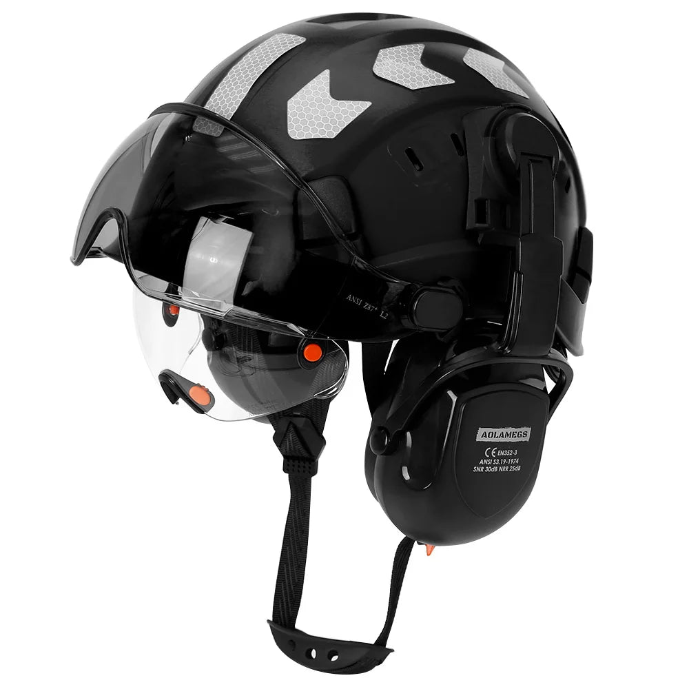 CE Construction Safety Helmet 4AQM0226 &ndash; Integrated Visor SF06 Black