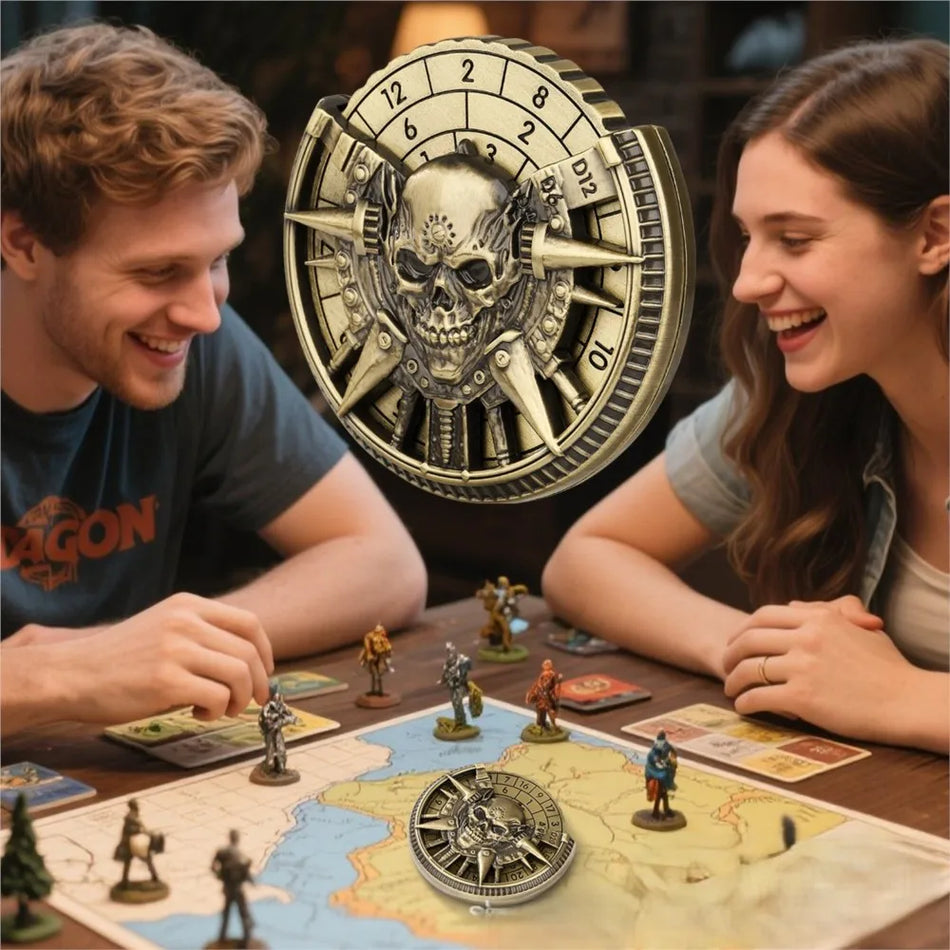 Schädel-förmiges Metallwürfelrad für Dungeons und Dragons 7-in-1 RPG-Würfel