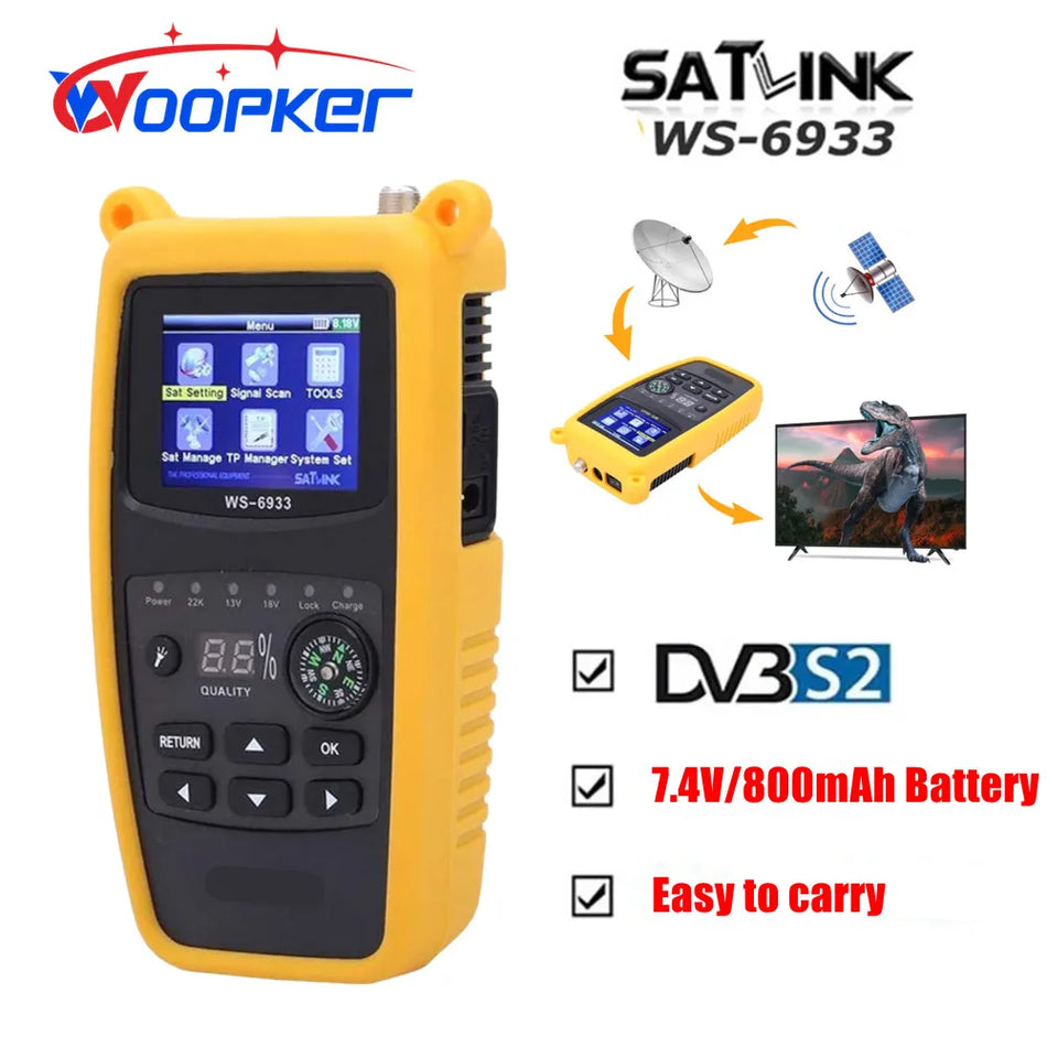 Woopker WS-6933 DVB-S2 FTA C&amp;KU Band Digital Satellite Finder Meter With 2.1inch LCD Display 7.4V/800mAh Battery Satlink WS 6933 EU Plug