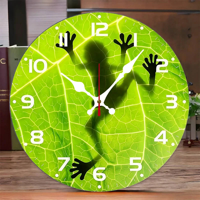 Μινιμαλιστικό Ξύλινο Στρογγυλό Αθόρυβο Ρολόι Τοίχου με Βάτραχο για Διακόσμηση Σαλονιού, Γραφείου, Υπνοδωματίου