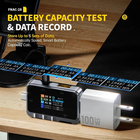 FNIRSI FNAC28 2In1 Type C USB Prober 6.5A Digital Voltmeter