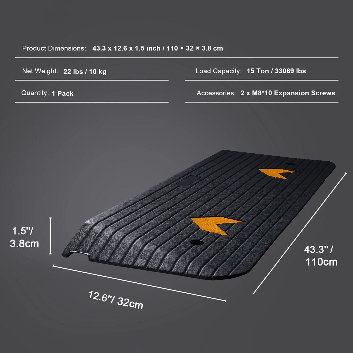 SucceBuy Driveway Curb Ramps &ndash; Non Slip Rubber Threshold 43.3x12.6x1.5inch / Poland