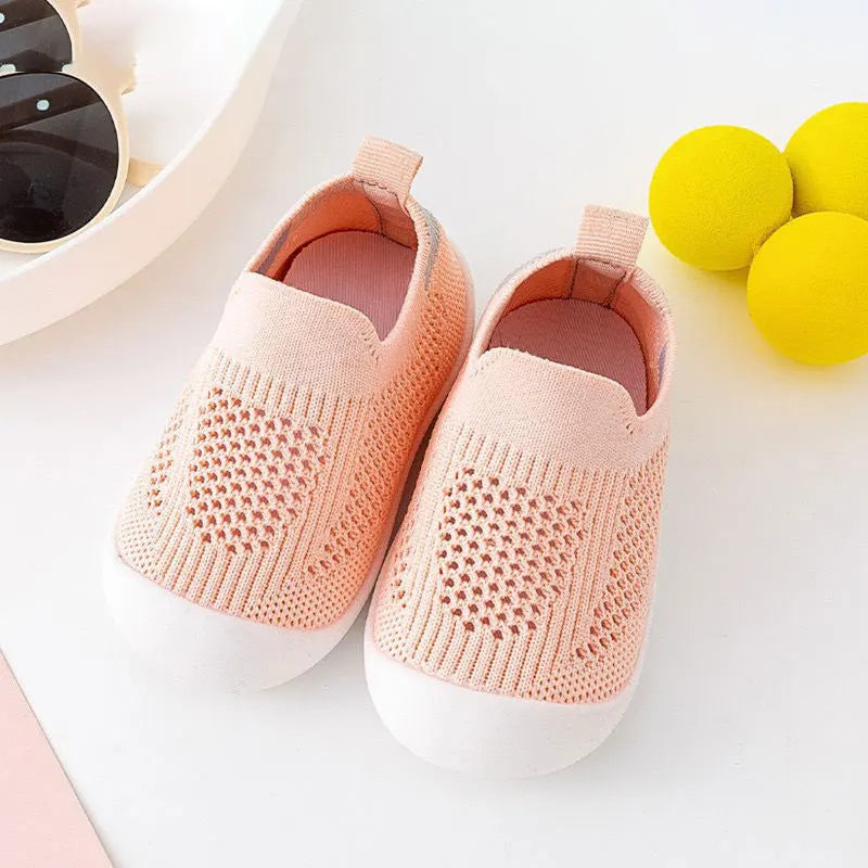 Baby Shoes Anti-slip Breathable Infant Crib Floor Socks with Soft Rubber Sole Pink / 17((insole13.5cm))