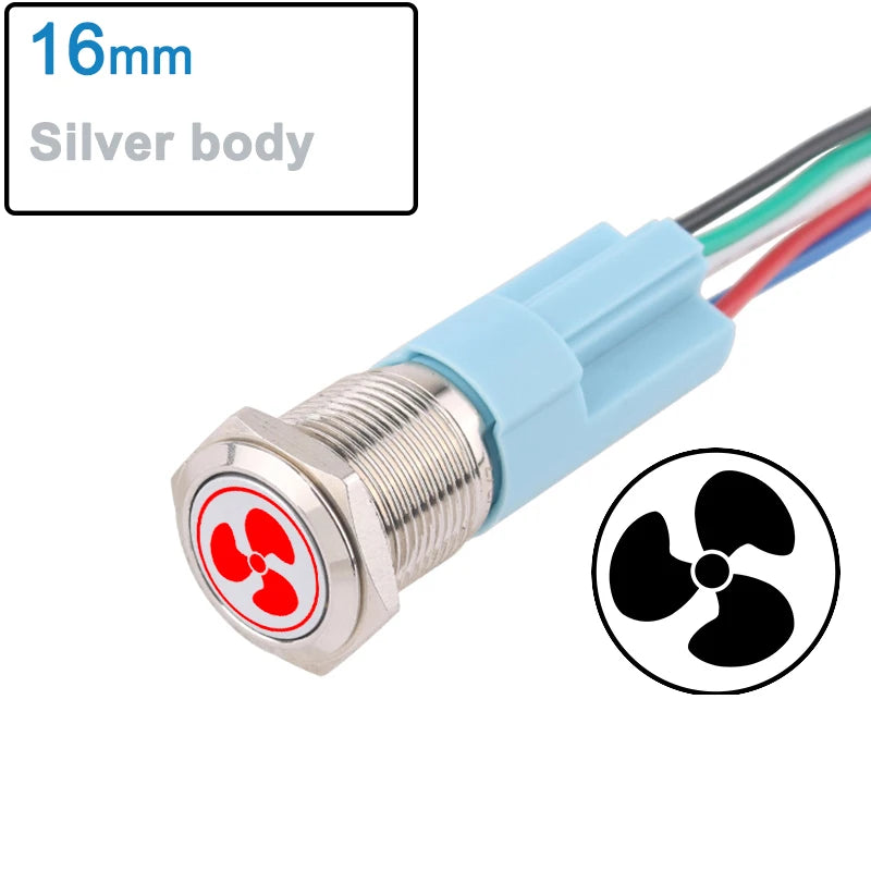 DIANQI Metal Push Button Switch &ndash; Durable Stainless Steel Construction 16mm-Red LED-S / 12-24V / Latching locking