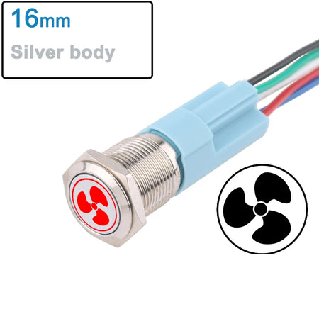 DIANQI Metal Push Button Switch &ndash; Durable Stainless Steel Construction 16mm-Red LED-S / 12-24V / Latching locking