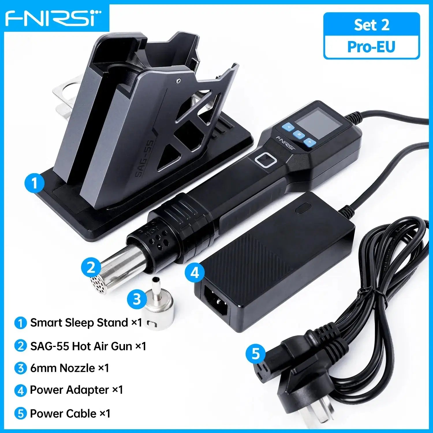 FNIRSI SAG 55 550W Micro Hot Air Gun With LCD Stand BGA SAG-55 Pro Set-EU / 200-240V