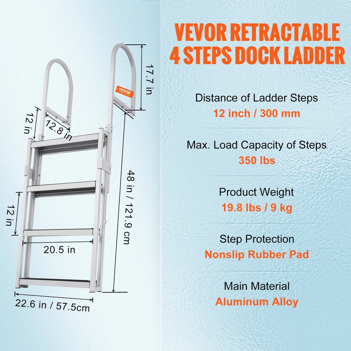 SucceBuy 4/5 Steps Retractable Dock Ladder &ndash; 350 Lbs 4 Steps / spain