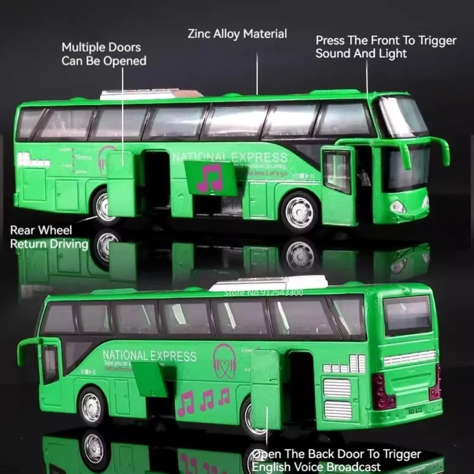 Autobuz de Pasageri din Metal Diecast cu Sunet și Lumină, Uși Deschise