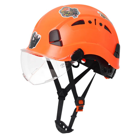 CE Safety Helmet With Goggles &ndash; Includes 50 Pcs Stickers Orange Clear Lenses