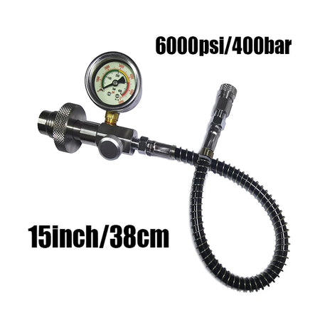 HPA Air Diving DIN G5/8 Fill Station Adapter with Stainless Steel Gauge 15inch Hose