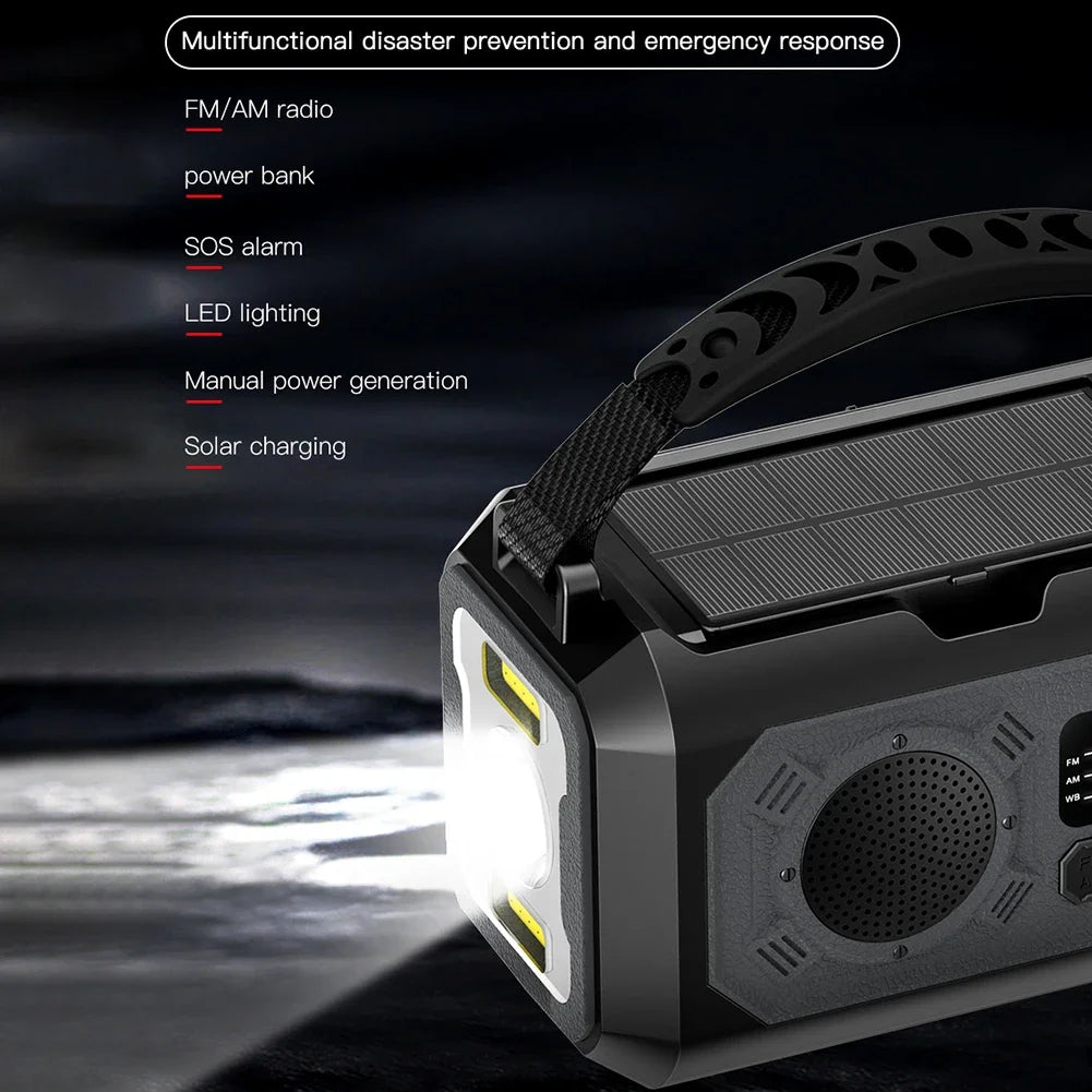 12000mAh Portable Emergency Radio with Built-In Speaker &amp; Flashlight