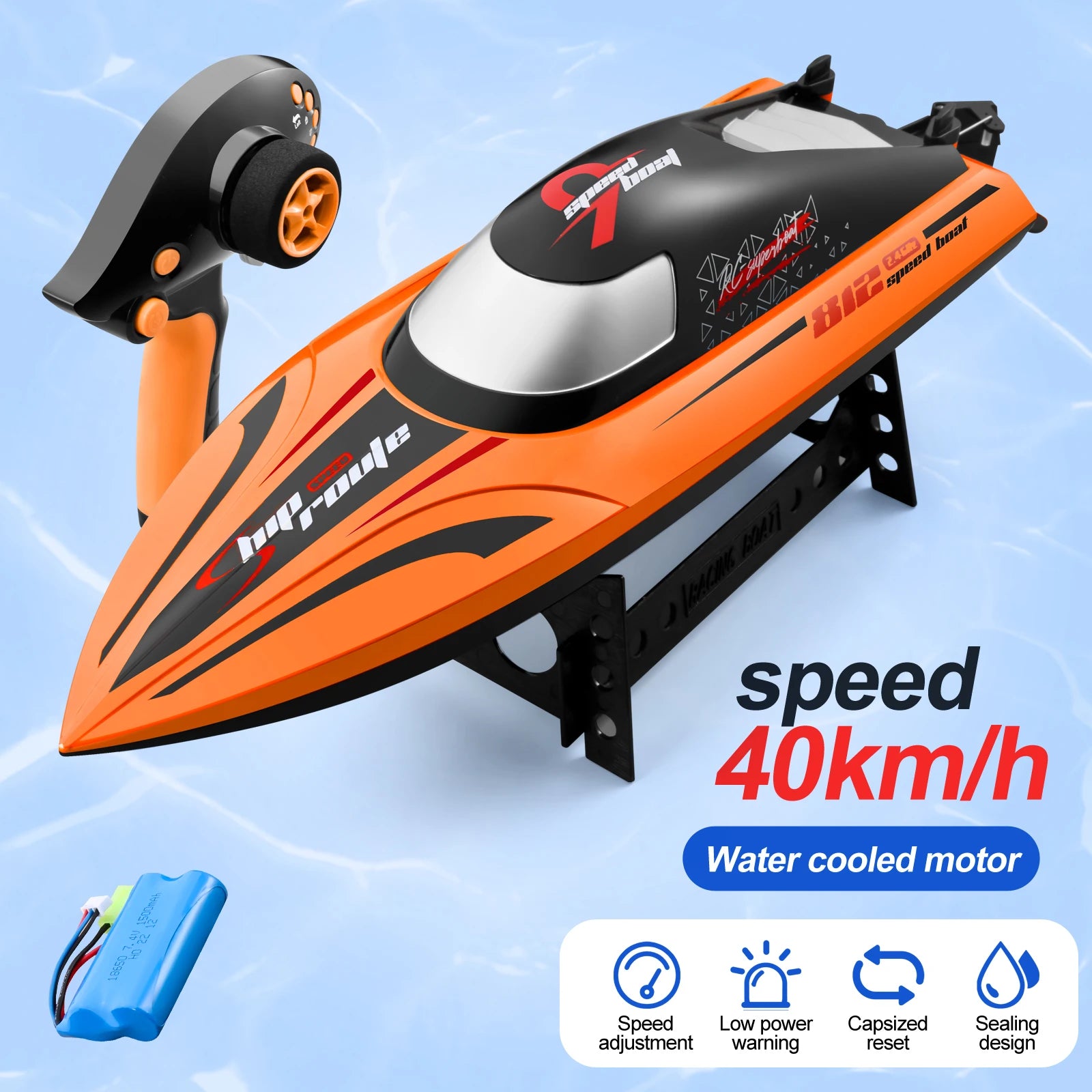 RC Boat 48Cm 40KmH High Speed &ndash; Waterproof Racing Ship orange 1b