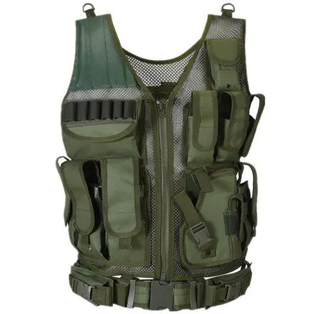 Tactical Vest Multi Pocket Swat &ndash; Durable 600D Polyester Green