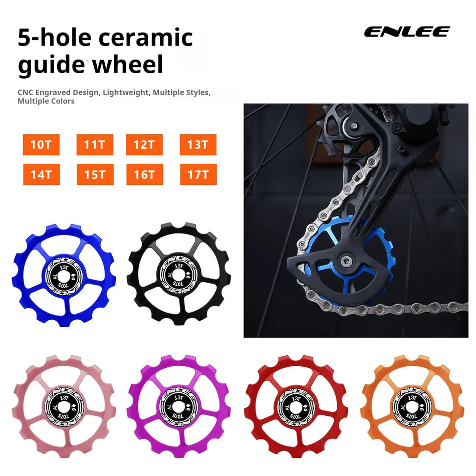 New Bicycle Transmission Pulley ENLEE 5-Hole Ceramic Bearing Guide Wheel 12T 13T Hollow MTB Road Bike Accessories Multi-Color by InterCyprus Trading Ltd