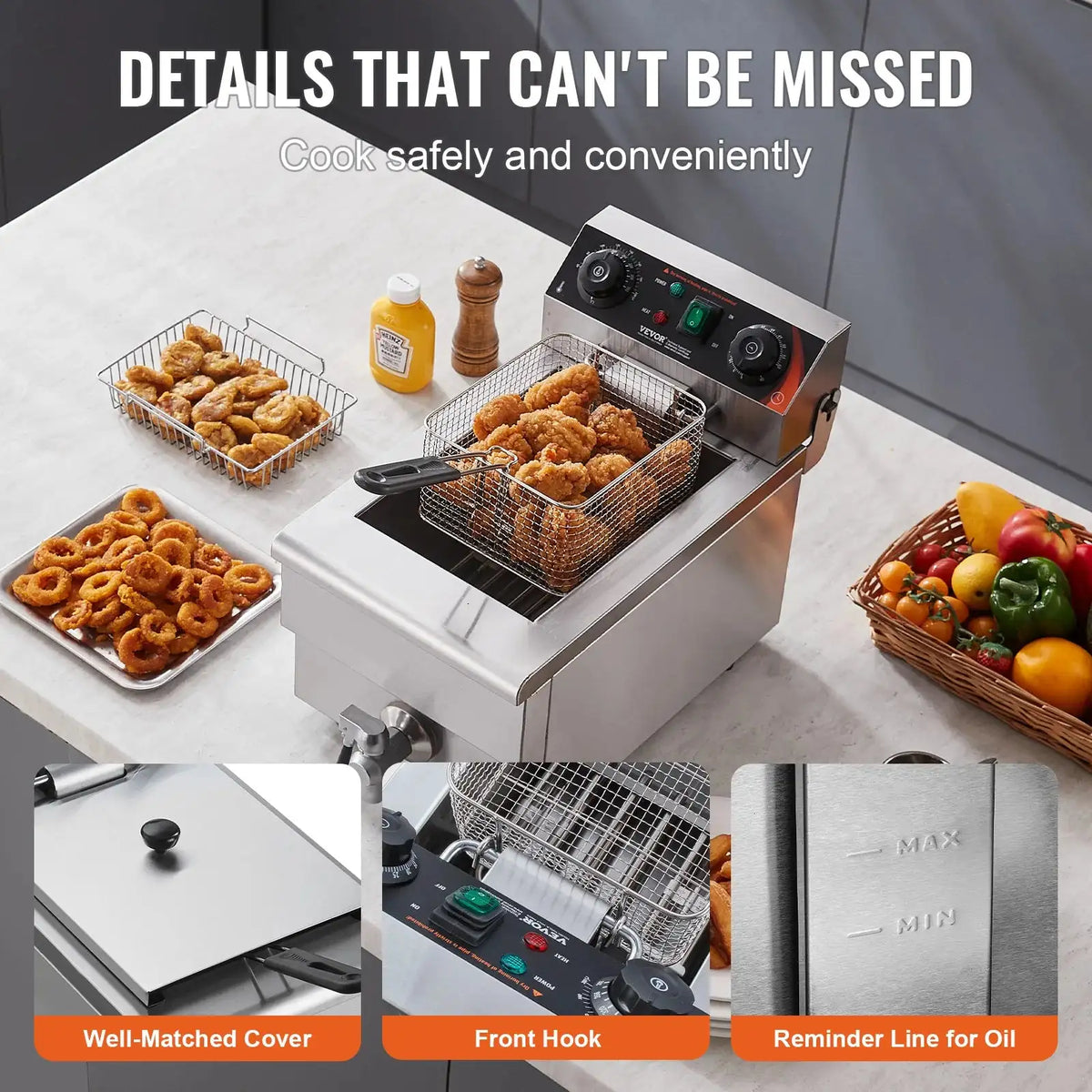 Stainless Steel Countertop Deep Fryer With Basket