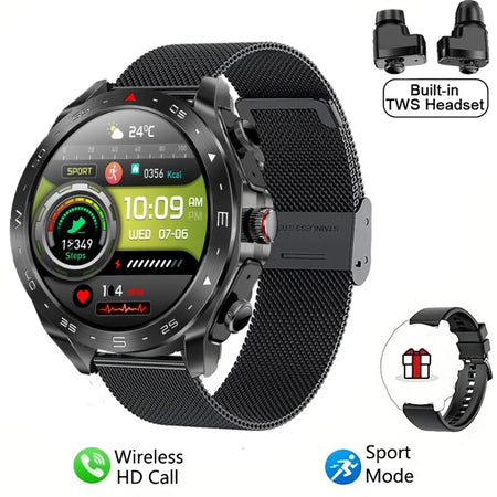 GEJIAN 2024 Smart Watch with TWS 2-in-1 Bluetooth Earphones and HIFI 9D Sound Quality Internet black