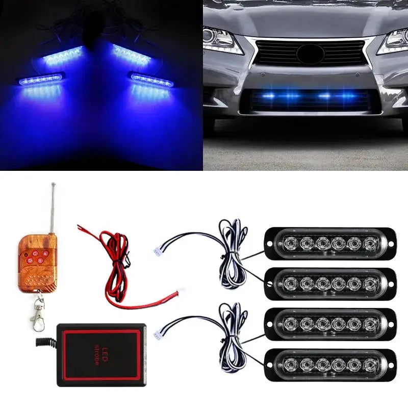 4PCS Grill Car LED Light Strobe Red Blue Emergency Remote Wireless Control Flash Signal Fireman Beacon Warning Lamp Yellow White by InterCyprus Trading Ltd