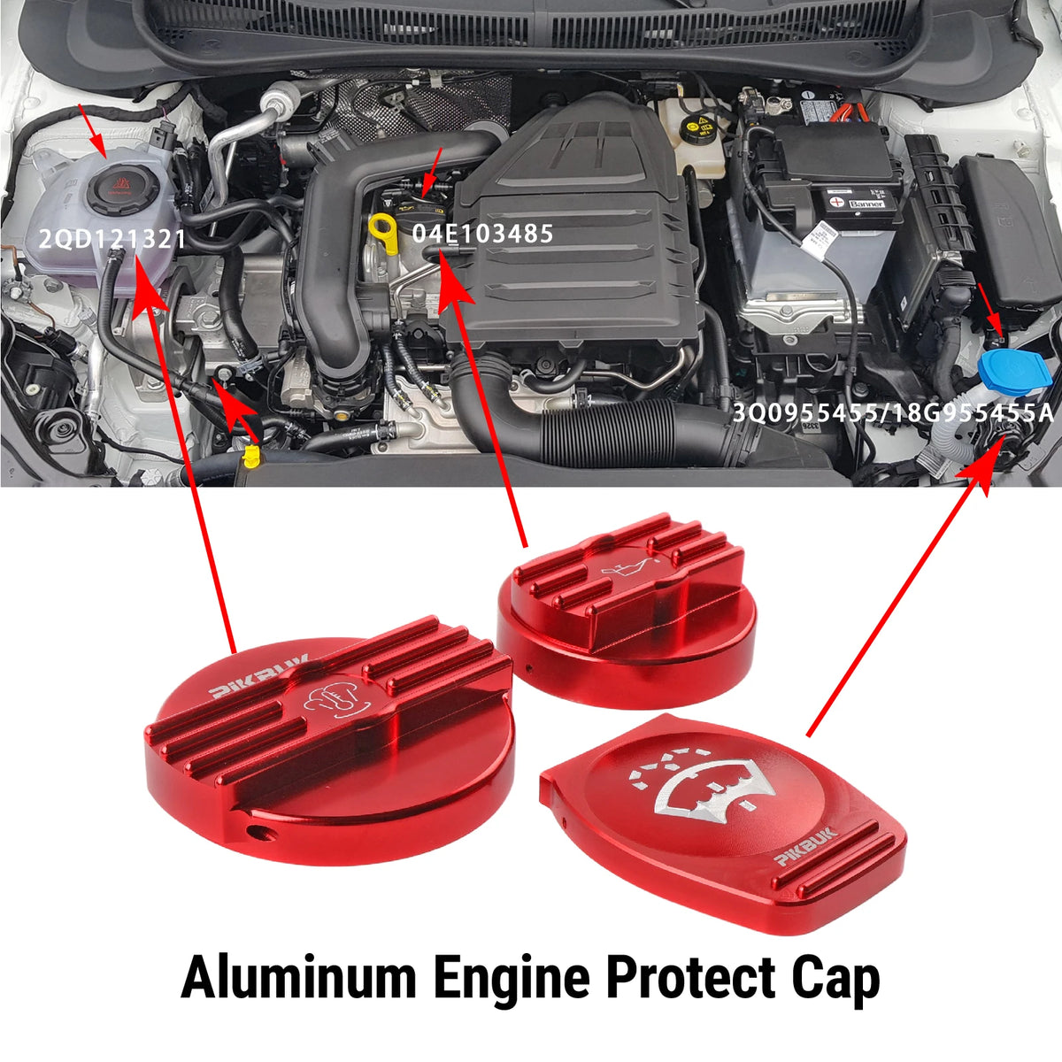 PIKBUK Aluminum Cap Protector For VW CC Golf Audi Skoda Seat Water Tank Cap / Coolant Cap / Oil Cap by InterCyprus Trading Ltd