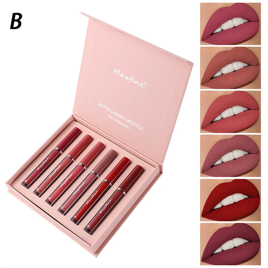 MAXFINE 6PC Matte Velvet Lip Gloss Set B