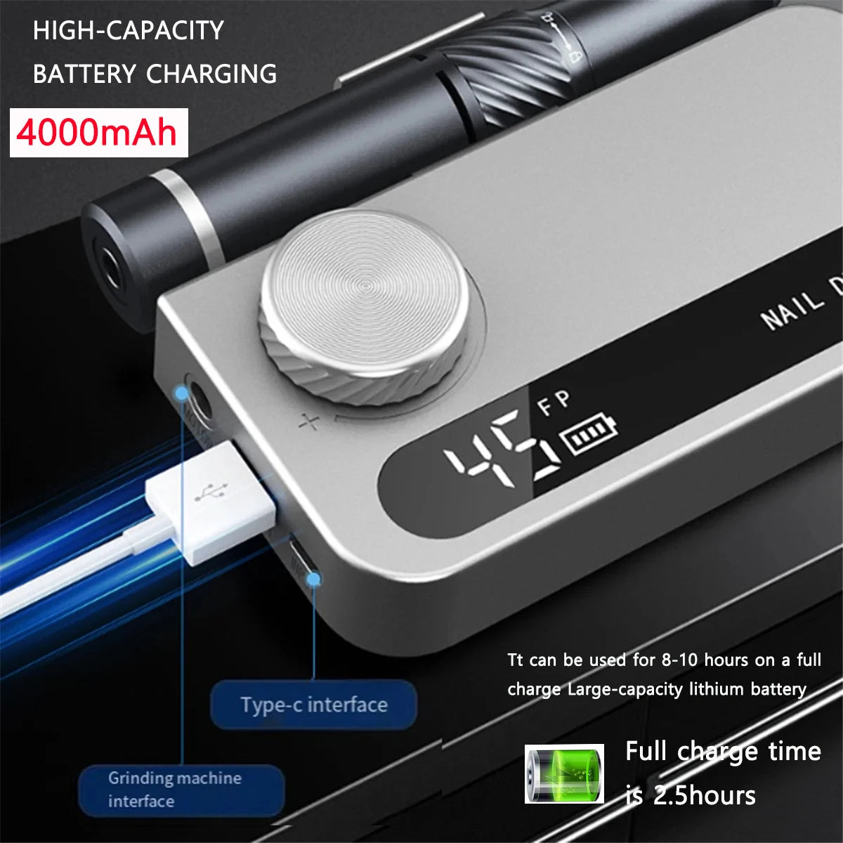 Portable Electric Nail Drill Pro &ndash; Long Battery Life and High Speed 45000RPM