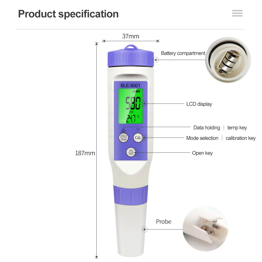 BLE-9001 Bluetooth ORP Meter &ndash; App Controlled Water Monitor