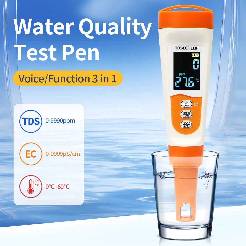 3 In 1 Water Quality Tester EC TDS Pen &ndash; Type C Charging