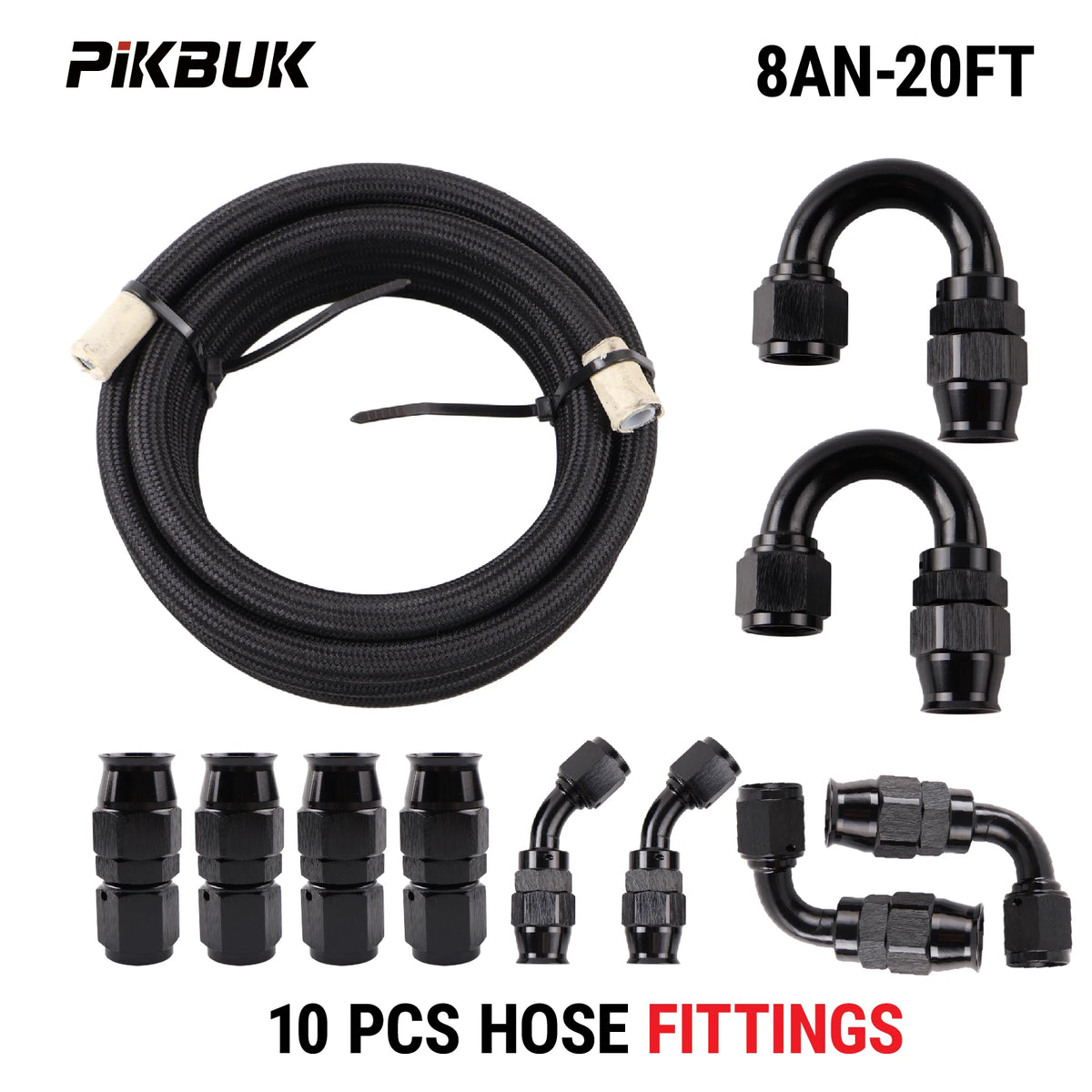 Black Nylon Braided Fuel Hose Kit With PTFE Liner And AN4 6 8 10 Fittings by InterCyprus Trading Ltd