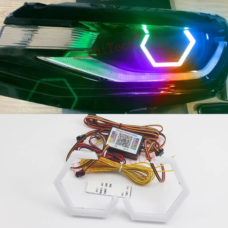 RGBW LED Angel Eyes Hexagon Halo Kroužky s sekvenčním směrovým světlem 70 90mm