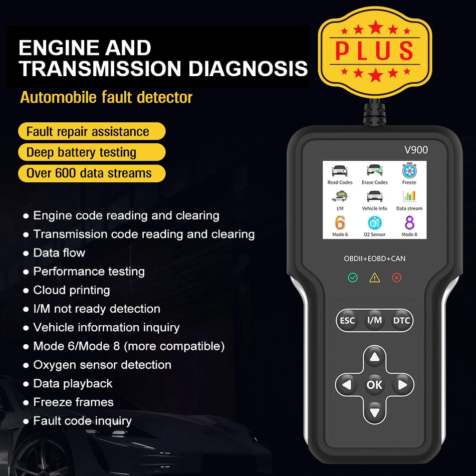 V900 OBD2 Klaidų Skaitytuvas, OBD II/EOBD Skeneris su Klaidų Kodais ir Variklio Patikra
