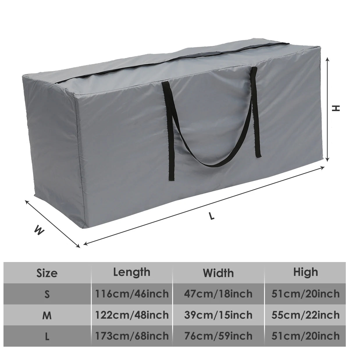 Large Capacity Waterproof Cushion Storage Bag - Outdoor Furniture Protection Cover Gray / 173x76x51cm