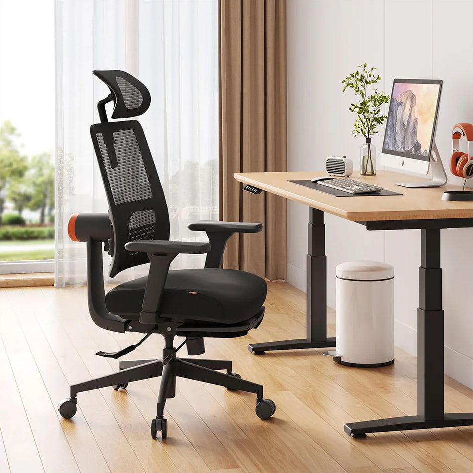 Ergonomic Office Chair With Footrest and Auto-Following Mesh Backrest, Adaptive Lower Back Support