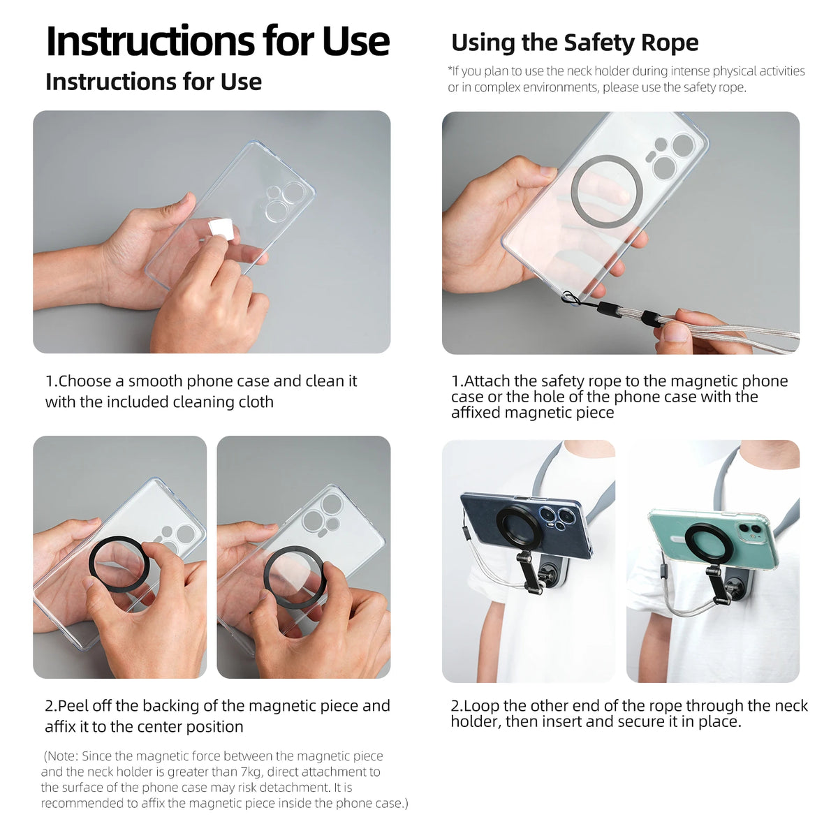 TELESIN Silicone Magnetic Quick Release Neck Mount &ndash; Secure