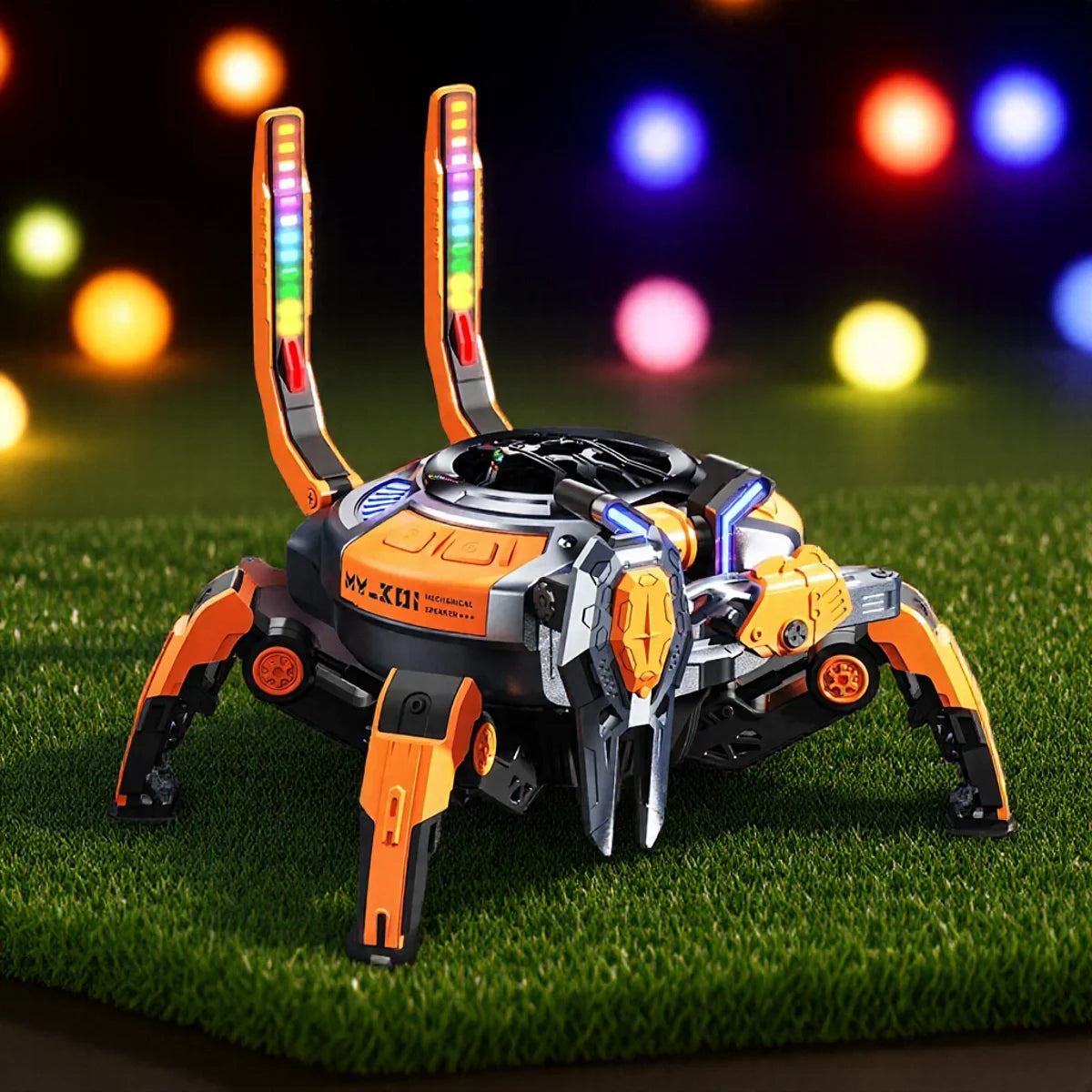 Mechanical Crab Bluetooth Speaker | Multicolor LED, Deep Bass, 8H Playtime Orange