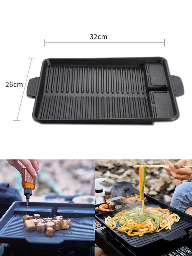 Portable Non-Stick BBQ Grill Pan 32x26cm for Korean Barbecue