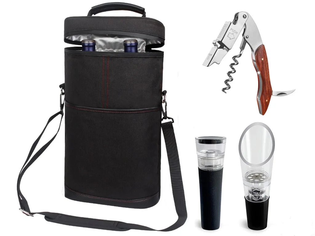 Cooler Bag for 2 Bottles &ndash; Portable Ice Carrier for Picnic Black Accessories